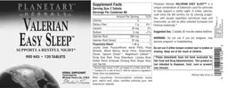 Label for Valerian Easy Sleep