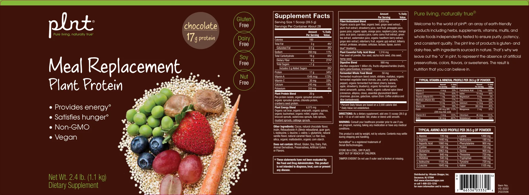 Label for Meal Replacement Plant Protein Chocolate