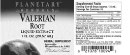 Label for Valerian Root Liquid Extract