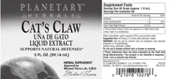 Label for Cat's Claw Liquid Extract