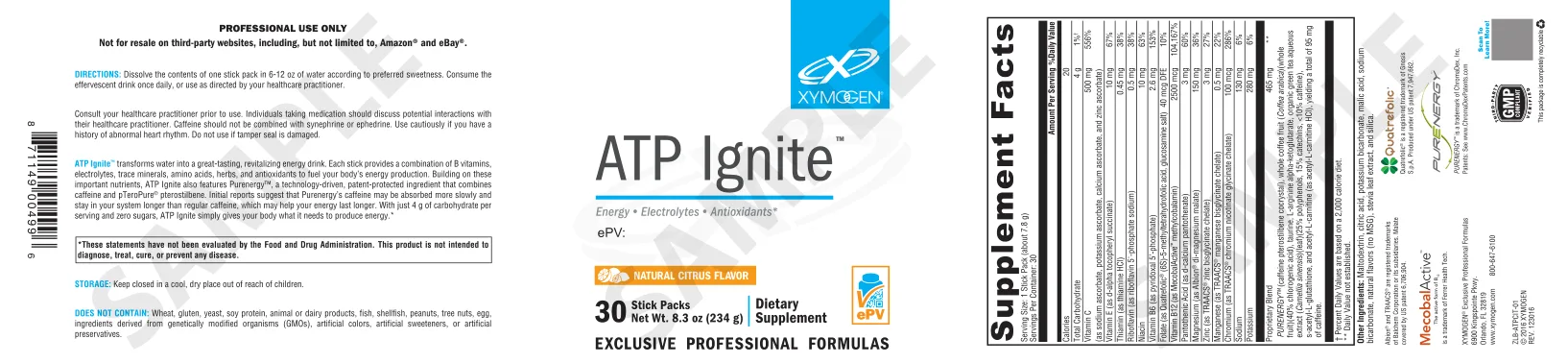 Label for ATP Ignite Natural Citrus Flavor