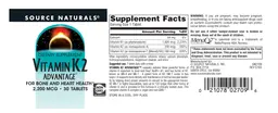 Label for Vitamin K2 Advantage 2,200 mcg