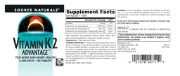 Label for Vitamin K2 Advantage 2,200 mcg