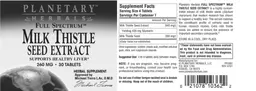 Label for Full Spectrum Milk Thistle Seed Extract