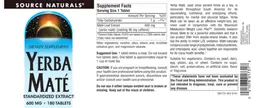 Label for Yerba Mate 600 mg