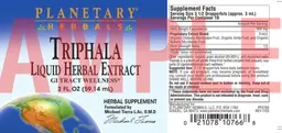 Label for Triphala Liquid Herbal Extract