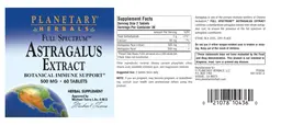 Label for Full Spectrum Astragalus Extract 500 mg
