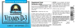 Label for Vitamin D-3 2,000 IU