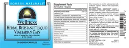 Label for Herbal Resistance Liquid Vegetarian Caps