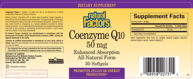 Label for Coenzyme Q10 50 mg