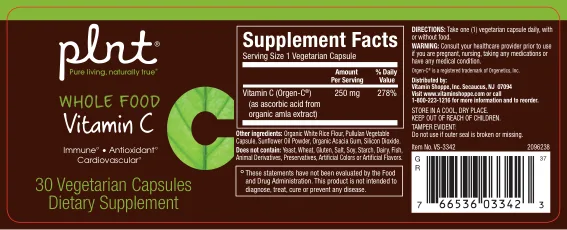 Label for Whole Food Vitamin C