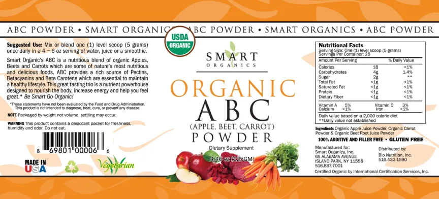 Label for Organic A B C (Apple, Beet, Carrot) Powder