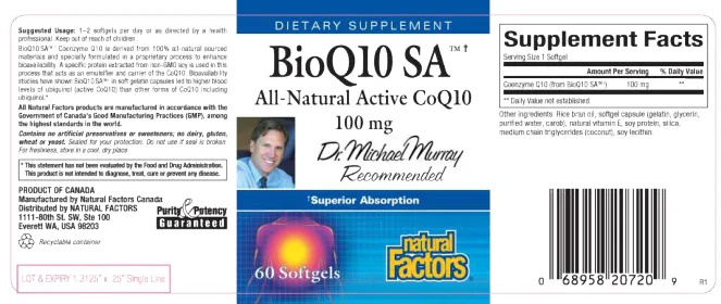 Label for BioQ10 SA All-Natural Active CoQ10 100 mg