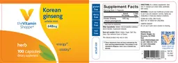 Label for Korean Ginseng 648 mg