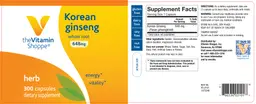 Label for Korean Ginseng 648 mg