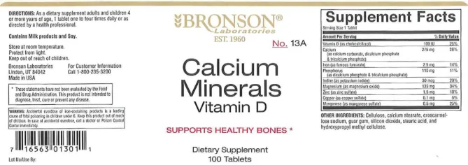 Label for Calcium Minerals Vitamin D