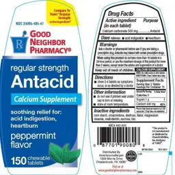Label for Antacid Peppermint flavor