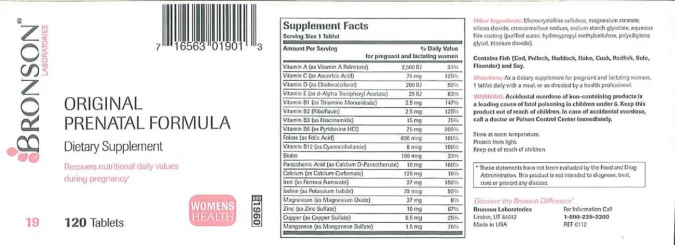 Label for Original Prenatal Formula