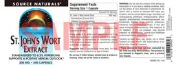 Label for St. John's Wort Extract 300 mg