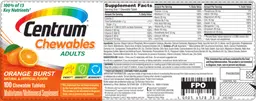 Label for Centrum Chewables Adults Orange Burst