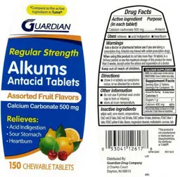 Label for Alkums Antacid Tablets
