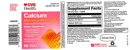 Label for Calcium 600 mg & Vitamin D3