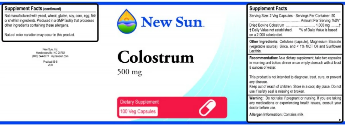 Label for Colostrum 500 mg