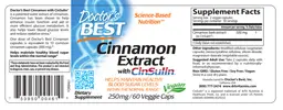 Label for Cinnamon Extract With CinSulin 250 mg