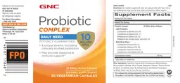 Label for Probiotic Complex 10 Billion CFUs