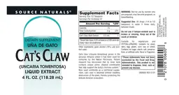 Label for Cat's Claw Liquid Extract