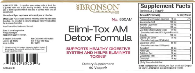 Label for Elimi-Tox AM Detox Formula
