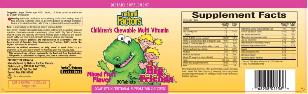 Label for Children's Chewable Multi Vitamin Mixed Fruit Flavor