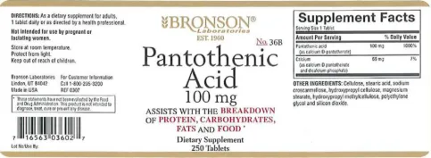 Label for Pantothenic Acid 100 mg
