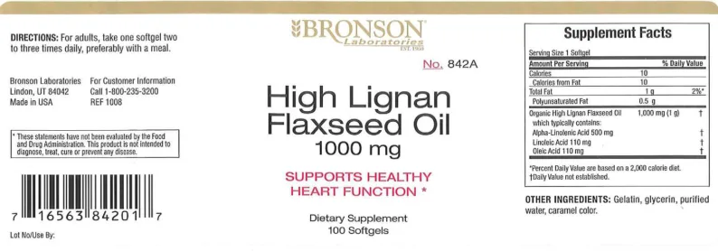 Label for High Lignan Flaxseed Oil 1000 mg