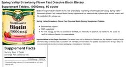 Label for Fast Dissolve Biotin 10,000 mcg Strawberry Flavor