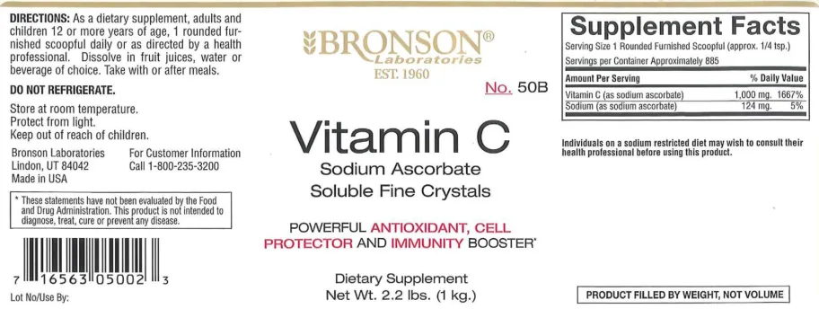 Label for Vitamin C Sodium Ascorbate Soluble Fine Crystals