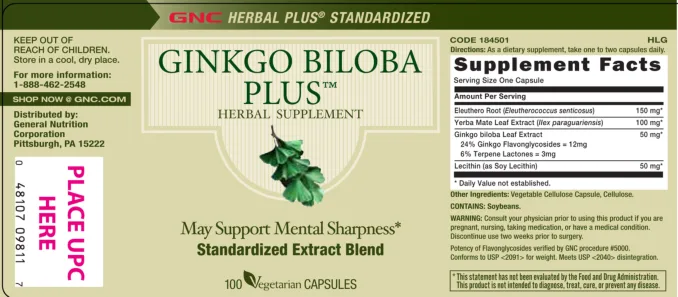 Label for Ginkgo Biloba Plus