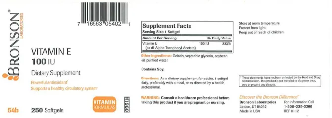 Label for Vitamin E 100 IU