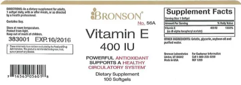 Label for Vitamin E 400 IU