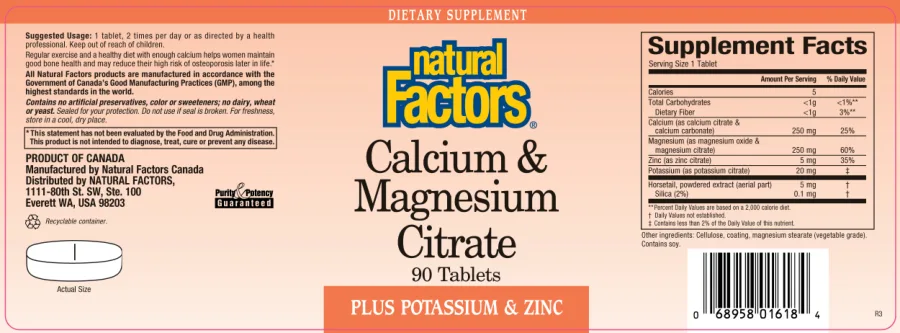 Label for Calcium & Magnesium Citrate