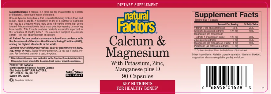 Label for Calcium & Magnesium With Potassium, Zinc, Manganese Plus D