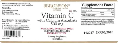 Label for Vitamin C With Calcium Ascorbate 500 mg