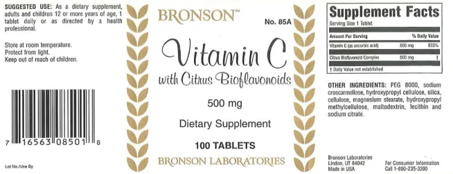 Label for Vitamin C With Citrus Bioflavonoids 500 mg