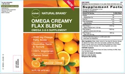 Label for Omega Creamy Flax Blend Natural Flavor Orange Creme