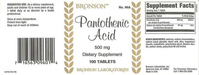 Label for Pantothenic Acid 500 mg