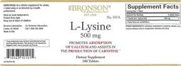 Label for L-Lysine 500 mg