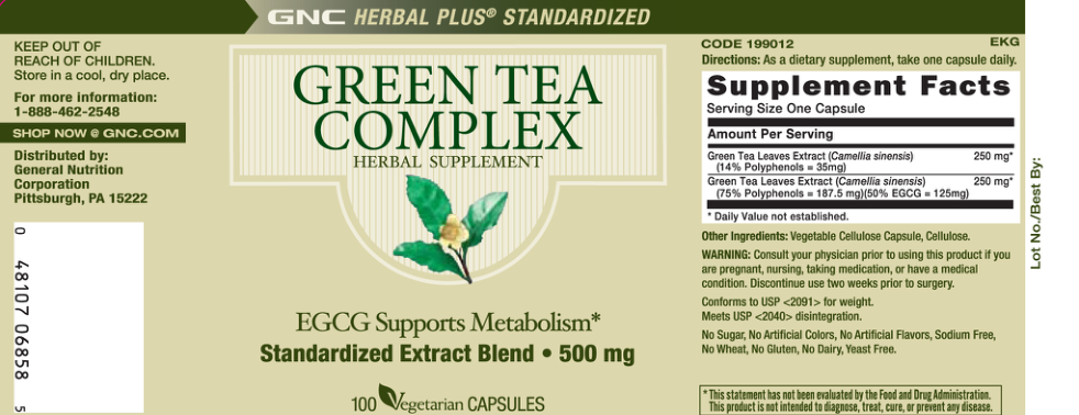 Label for Green Tea Complex 500 mg