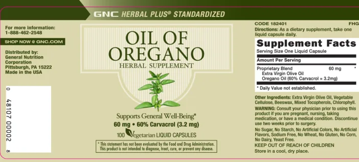 Label for Oil Of Oregano