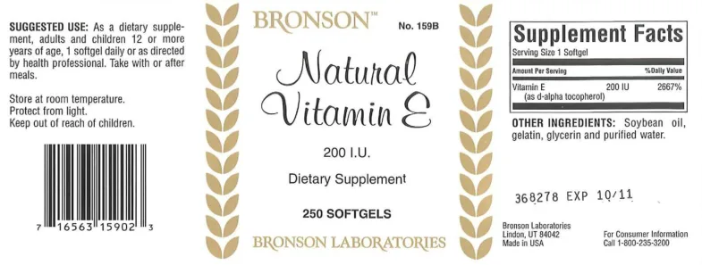 Label for Natural Vitamin E 200 IU