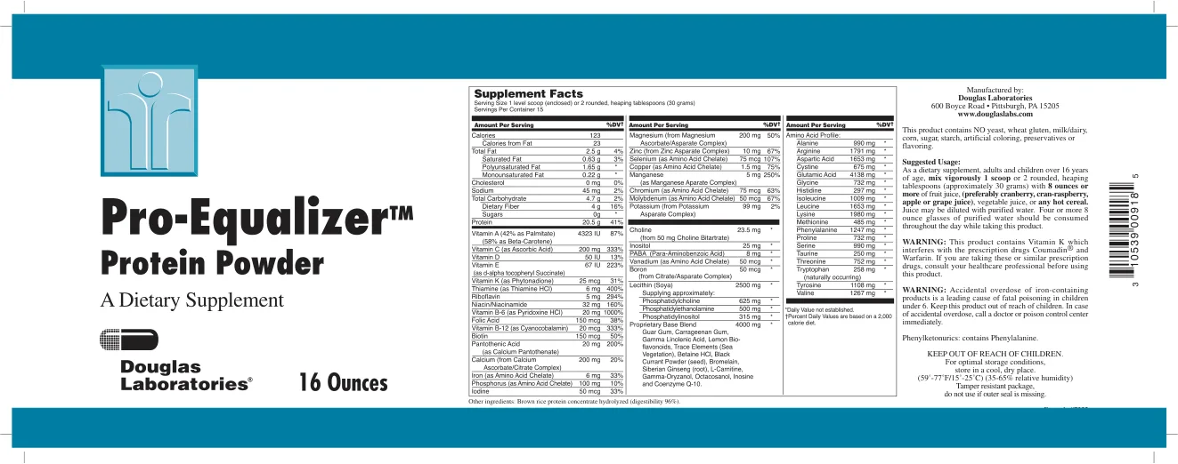 Label for Pro-Equalizer Protein Powder